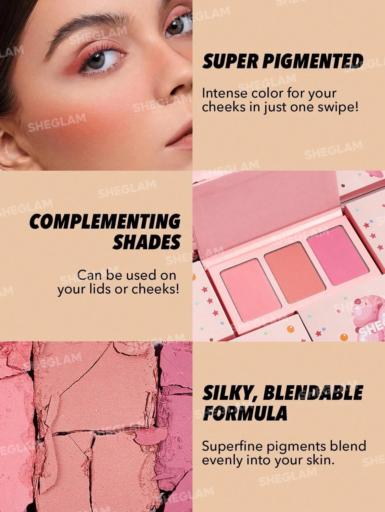 1697780894fa8115895c67b7ca5d6b18978301a5da پالت رژگونه سه رنگ شیگلم Sweet Cheeks Blush Trio - تصویر 1